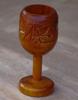 VINTAGE Hand Carved Wood Hawaii Tiki Island Goblet Monkey Pod Made in USA 1960's