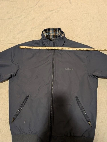 L.L.Bean Men's Warm-Up Jacket Flannel-Lined Dark Navy S Plaid Lining Full Zip image 7