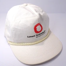 Vintage Lucent Technologies Bell Labs telecom Rope Hat Cap White Snap T.I. CLEAN