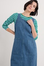 Seasalt Women's Regular Calican Pinafore Dress Mid Wash Grain