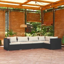 Garden Lounge Set Black with Cream Cushions