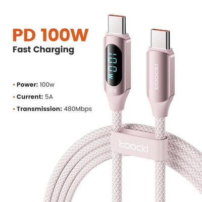 1m Toocki 100W Ladekabel USBC to Type C Schnellladekabel mit Display CE RoHS FCC