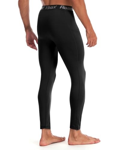  Men's Thermal Compression Pants, Fleece Lined Running Tights with Medium Black