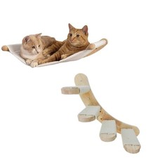 Cat Hammock Wall Mounted Cat Shelf with Steps - Pet Wall Shelves Perches Cat Bed