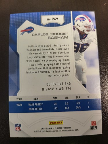 2021 Playoff Carlos Boogie Basham RC GOAL LINE card #269 - Picture 2 of 2