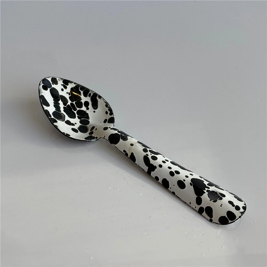 Emaille Marmor Salatteller Schale Löffel Becher Vintage Schwarz Abstrakt Sammler