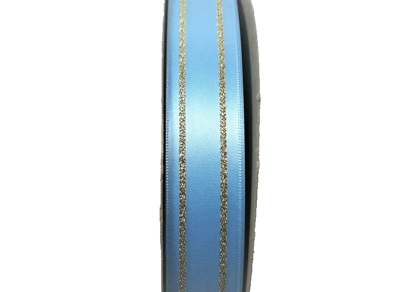 Blue Ribbon Double-Face satin ribbon 7/8" x 9 yards Metallic Gold Stripe B17 - Image 3 of 4