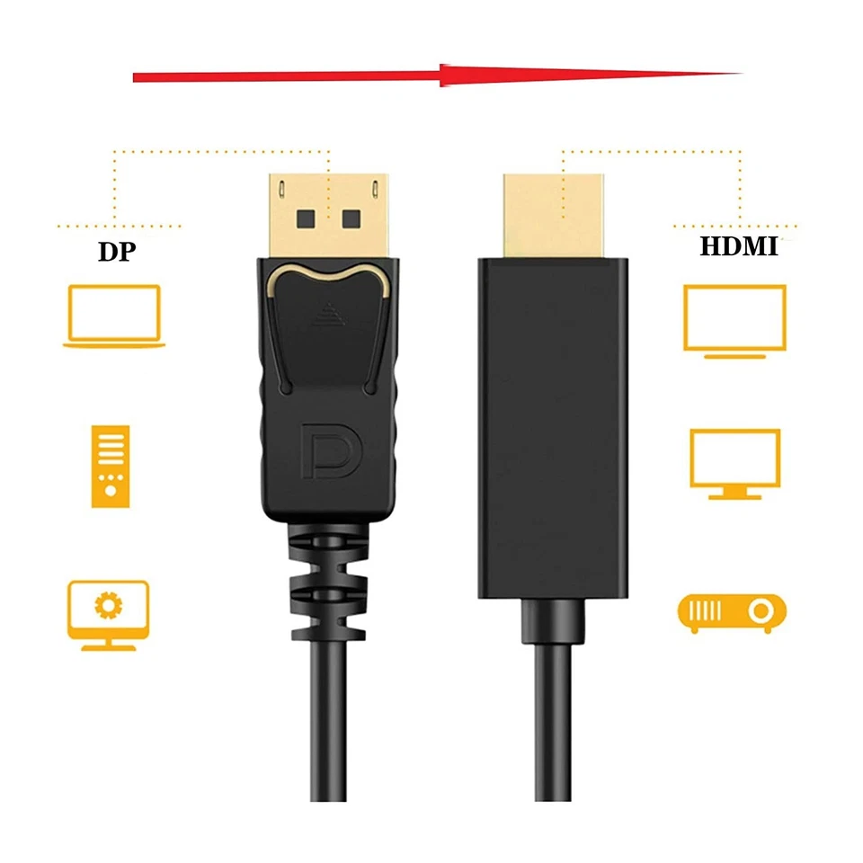 DisplayPort DP auf HDMI Adapter Kabel 1.2 HDMI 1.4 Wandler Full HD 3D 1080p 1,8m - Bild 4 von 4