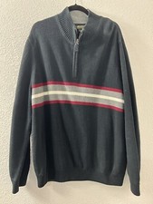 Eddie Bauer Mens Sweater Pullover Long Sleeve 1/4 Zip Gray Stripe Size XL Cabin