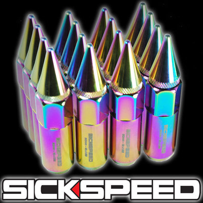 SICKSPEED 16 PC NEO CHROME SPIKED ALUMINUM 60MM LUG NUTS WHEELS 12X1.25 N11