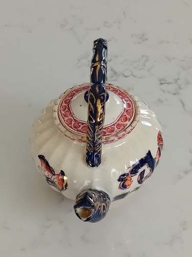GAUDY WELSH IMARI FLOW BLUE TEAPOT FOR ONE ENGLISH ANTIQUE - Picture 2 of 8