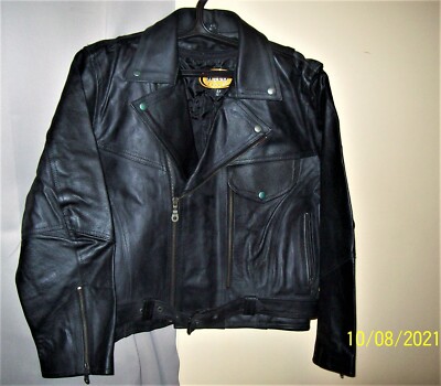 VINTAGE BLACK MAS GENUINE LEATHER MENS BIKER MOTORCYCLE JACKET SZ 42 L FREE SHIP