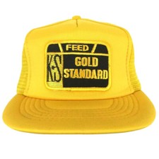 Vtg KS Feed Gold Standard Patch Hat Farm Logo Mesh Snapback Trucker Baseball Cap