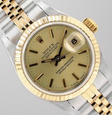 Rolex Ladies Datejust 26mm Two-Tone Champagne Dial Fluted Jubilee Band 69173