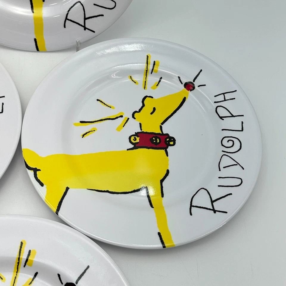 POTTERY BARN KIDS Plate Set Rudolph Christmas Holiday Reindeer 8" Melamine Lot 4 - Image 4 of 4