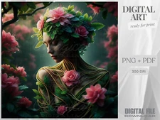 Female, Nature, Flowers, Fantasy, Mythology, Digital AI Art, Wall, Poster, Print