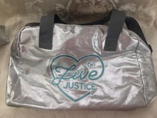 Justice Live Silver Duffel Tote Bag Gymnastics Dance Cheer Girl NEW