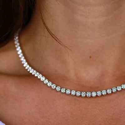 925 Sterling Silver 7CT Round Cut Lab Created Diamond Women's Tennis Necklace