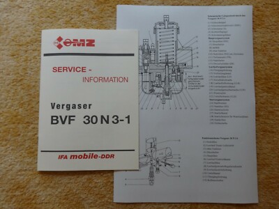 MZ ETZ 251  301 Service Information Anleitung Vergaser BVF 30 N 3-1 NEU