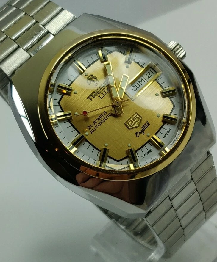 Tressa Lux Crystal Automatic Watch Swiss 1970s Vintage NOS Cal AS