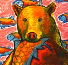 "FISHIES" ORIGINAL OIL PASTEL PAINTING ON PANEL