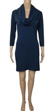 SUSANA MONACO Dark Teal Blue Cowl Neck 3/4 Sleeve Mini Dress S