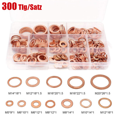300 Kupferringe Dichtring Ringe Sortiment Set Kupfer Dichtungen Ölablaßschrauben