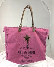 LARGE MYRA BAG COTTON CARVE/LEATHER TOTE