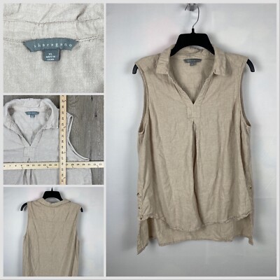 Sharagano Tunic Top Linen Blend Sleeveless Flowy Midi Beige Breathable Boho