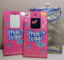 2 VTG Pairs Little L'eggs Girls Tights Size M Ages 5-8 Marshmallow  Navy NOS