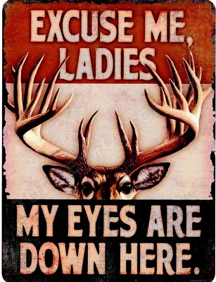 Excuse Me Ladies My Eyes Are Down Here 9'' x 12'' Metal Sign