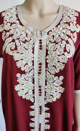 Beautiful Casual Full Length Embroidered Moroccan Kaftan Women Cotton Maxi Dress - Picture 9 of 46