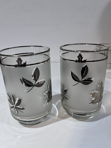 Vintage Libby Frosted Silver Leaf Drinking Glasses Set 6 MCM Fall Autumn Leaves - Picture 5 of 14