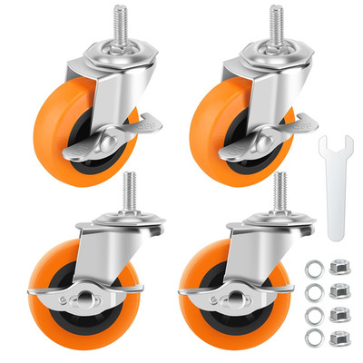 Caster Wheels, 3 Inch Casters Set of 4, Threaded Stem 3/8''-16 X 1 (Screw Diamete