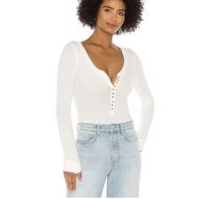 Intimately by Free People Dylan Long Sleeve Thermal Bodysuit White Womens M NWOT