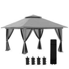 Gazebo pieghevole 4x4 grigio con borsa, picchetti, funi e sacchi sabbia inclusi