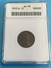1917-D 1c Lincoln Wheat Cent - ANACS AU58 - Better Date Old Soap Box Holder