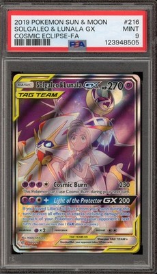 Pokemon Solgaleo & Lunala GX Cosmic Eclipse Full Art #216 PSA 9