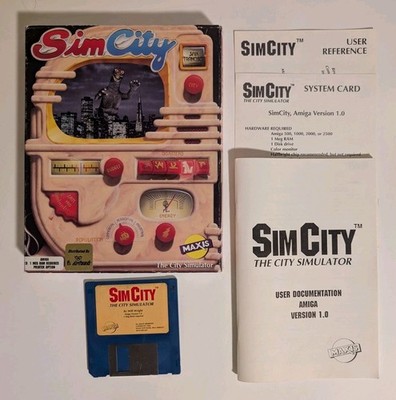 Sim City 1.0 (Commodore Amiga, 1989) Big Box CiB - Maxis - Broderbund - Godzilla