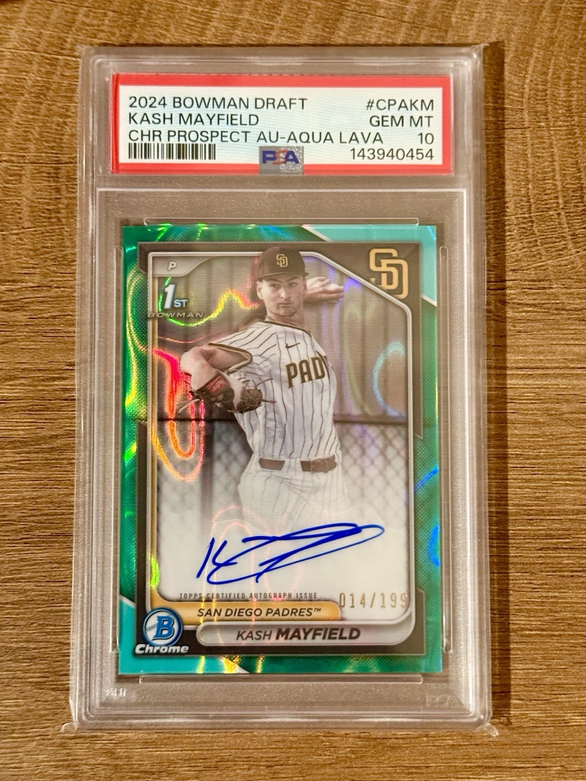 💥Kash Mayfield💥2024 Bowman Chrome Auto 1st Aqua Lava Refractor /199 PSA 10🔥