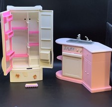 Barbie Kitchen Set Sink Refrigerator Egg Carton Vintage READ
