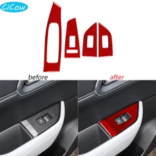 Window Lift Switch Panel Cover For Nissan Rogue X-Trail 2021-25 Red Carbon Fiber