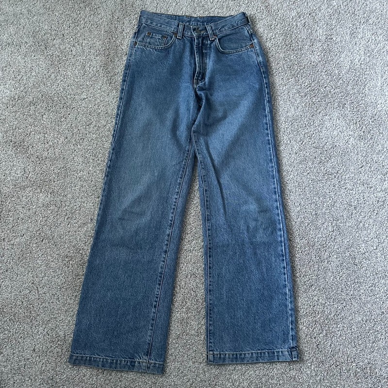 Lucky Brand Dungarees By Gene Montesano Wide Leg Jean Womens 2|26 Blue Denim USA