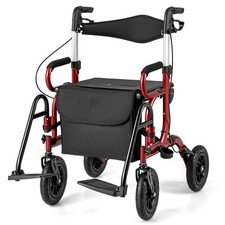 2-in-1 Rollator Walker for Seniors w/ Seat 9" Pneumatic Tires for All Terrain