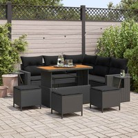 9-Teilige Garten-Sofa-Set Mit Kissen Schwarz Poly-Rattan Akazie, 4-Teilige Garte