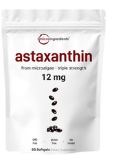 Astaxanthin Softgels 12mg 60 Count Micro Ingredients Fresh Microalgae Source