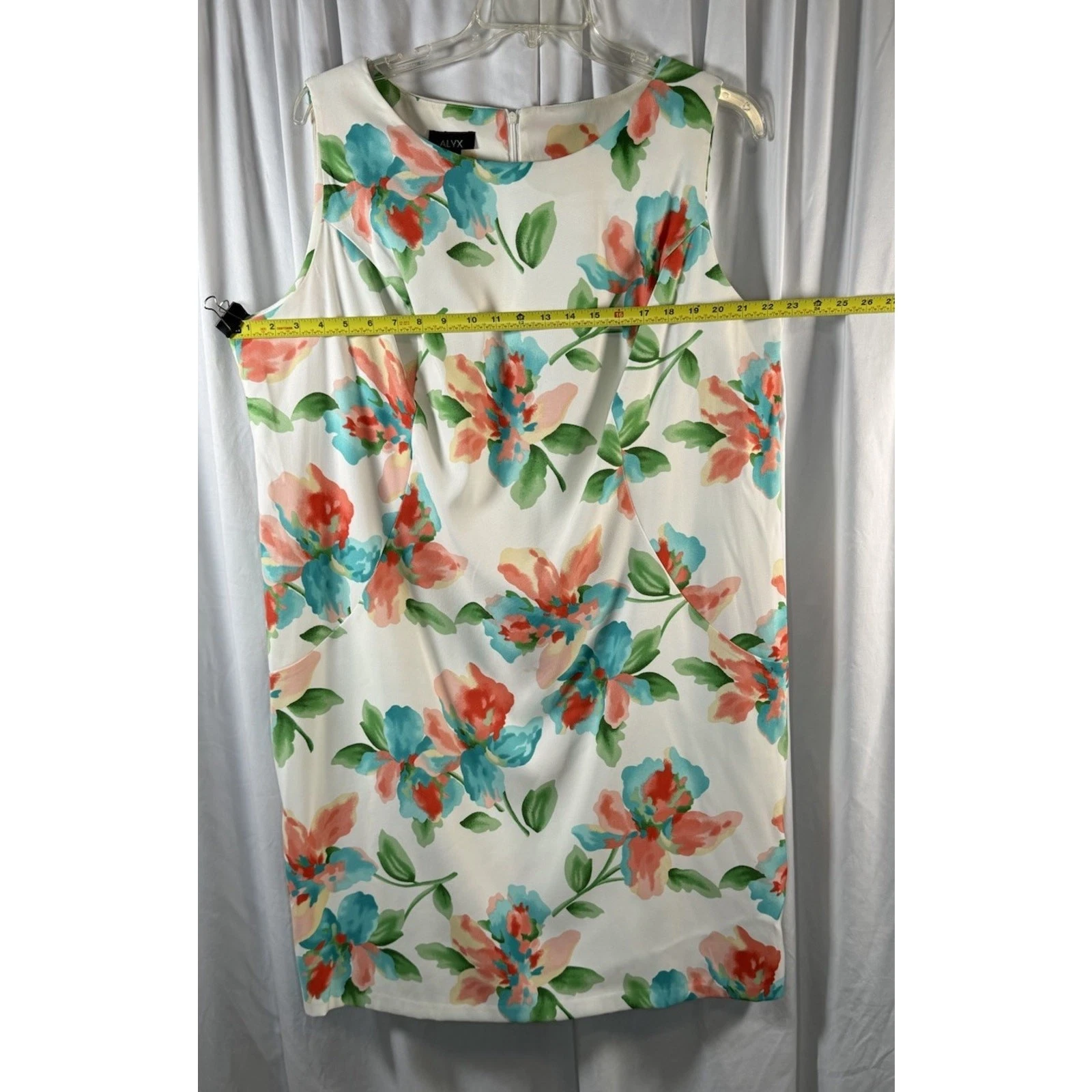 Abito tubino smanicato floreale Alyx avorio azzurro verde corallo taglia: 22W 82 26