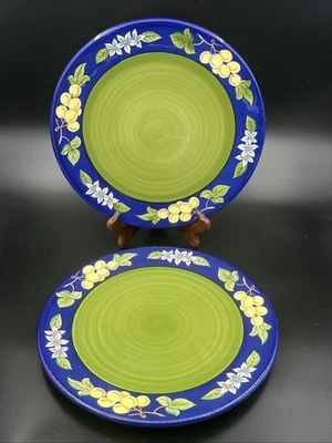 2 Platos de Pizza Cerámica Española Ceramar-Azul y Verde con Flores-27cm Diámetro - Imagen 1 de 4