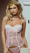 VINTAGE LEG AVENUE Diamond Lace baby pink white gartered bustier set NWT Large