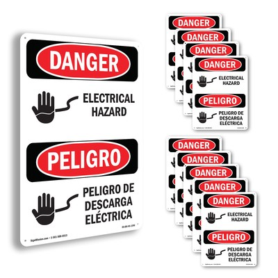#ad Electrical Hazard Bilingual OSHA Danger Sign Metal Plastic Decal 5 or 10 Pack $147.99